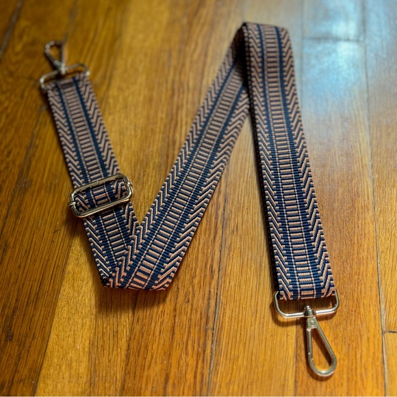 Copper & Navy Retro Aztec Stripe Adjustable Crossbody Purse Strap, Gold Hardware - Picture 7 of 8